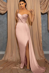 Newinlook Sky Blue One Shoulder Spaghetti-Straps Slit Sweetheart Mermaid Evening Dress With Sequins