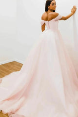 Newinlook Blushing Pink V-Neck Strapless Off-The-Shoulder Evening Dress With Tulle