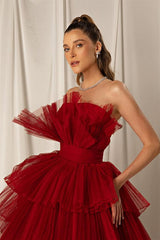 Newinlook Burgundy Mermaid Sleeveless Layers Sleeveless Evening Dress Strapless