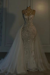 Halter Sleeveless Mermaid Long Formal Dress With Beading Tulle