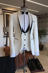 Newinlook Elegant Black Designer Wedding Suit with White Notched Lapel for Groom