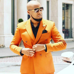Newinlook Shining Orange Evening Suit for Men with Peaked Lapel