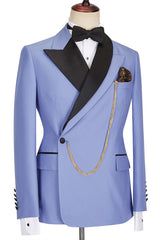 Newinlook Modern Blue Best-Fit Business Prom Suit with Peaked Lapel for Men