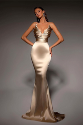 Strapless V Neck Sleeveless Long Mermaid Formal Dress With Pleated