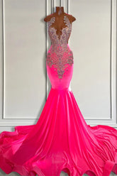 Gorgeous Pink Barbie Sleeveless Velvet Mermaid Style Dress with Beads