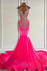 Gorgeous Pink Barbie Sleeveless Velvet Mermaid Style Dress with Beads