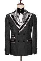 Newinlook Stylish Black Double-Breasted Wedding Suit with Peaked Lapel for Groom