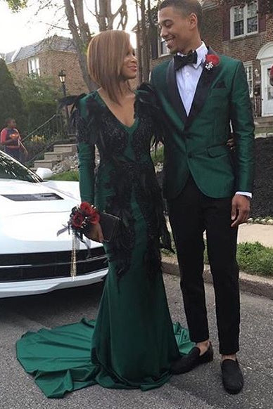 Newinlook Stylish Dark Green Prom Attire with Black Satin Lapel