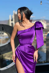 Newinlook Purple Mermaid One-Shoulder Long Evening Dress With Split