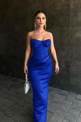Black Strapless Sleeveless Sweetheart Long Formal Dress With Pleated