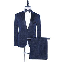 Newinlook Modern Dark Navy Sparkly Wedding Suit with Peaked Lapel for Groom's Party