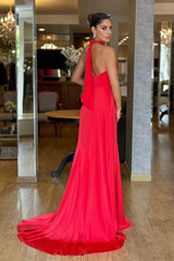 Halter Sleeveless High Waist Mermaid Long Formal Dress With Pleated