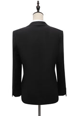Newinlook Fashionable Black Party Suit with Peaked Lapel and Buckle