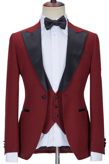 Newinlook Red Three-Piece Business Evening Suit with Peaked Lapel for Men