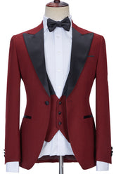 Newinlook Red Three-Piece Business Evening Suit with Peaked Lapel for Men