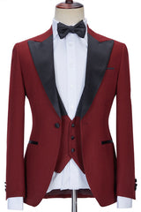 Newinlook Red Three-Piece Business Evening Suit with Peaked Lapel for Men