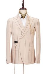 Newinlook Modern Light Champagne Striped Prom Suit with Peaked Lapel