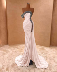 One Shoulder Sleeveless Long Split Formal Dress With Pleated Sequins