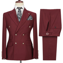 Newinlook Glamorous Burgundy Groomsmen Outfit with Peak Lapel and Double-Breasted Design