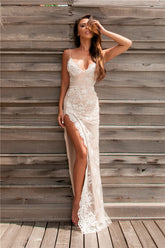 Newinlook Spaghetti-Strap Lace Evening Dress With Slit