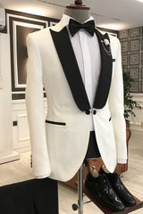 Newinlook Elegant Mixed Black and White One-Button Evening Suit with Peaked Lapel