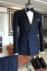 Newinlook Gentle Dark Navy Double-Breasted Evening Suit with Peaked Lapel for Men