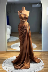 One Shoulder Sleeveless Long Mermaid Formal Dress With Pleated