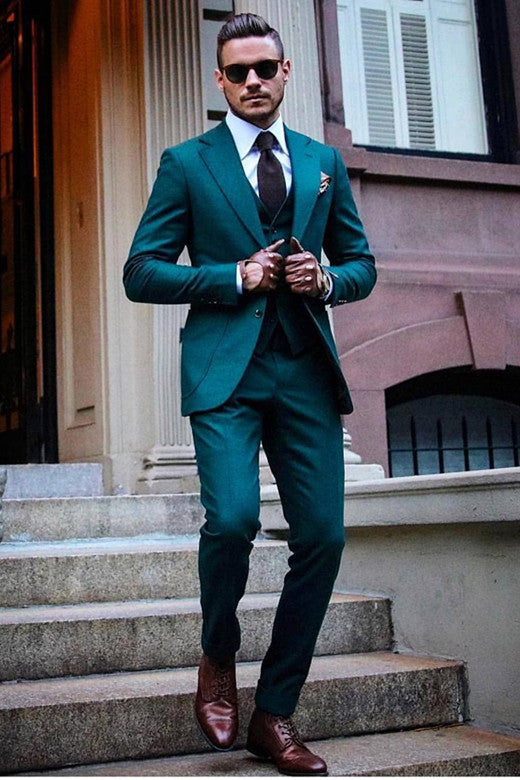 Newinlook Simple Green Reception Wedding Suit with Notched Lapel for Groom