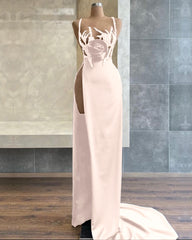 Newinlook Black Spaghetti-Strap Beadings Sequins Evening Dress Mermaid With Slit