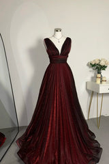 Newinlook Red Black V-Neck Glittery Evening Dress