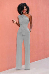 Newinlook Concise Black One-Shoulder Daily Women's Jump Suit