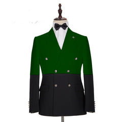 Newinlook Shining Dark Green and Black Double-Breasted Prom Tuxedo