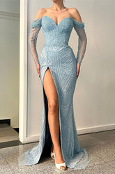 Newinlook Beautiful Off-The-Shoulder Sweetheart Long Sleeves Mermaid Evening Dress With Beadings