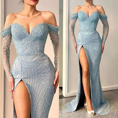 Newinlook Beautiful Off-The-Shoulder Sweetheart Long Sleeves Mermaid Evening Dress With Beadings