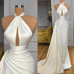 Newinlook Mermaid Ivory Halter Evening Dress Long