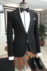 Newinlook Classic Best-Fit Black Peaked Lapel Wedding Blazer for Groom