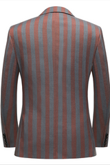 Newinlook Casual Red and Gray Striped Summer Wedding Suit with Double-Breasted Design