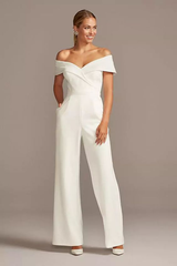 Newinlook Graceful White Off-the-Shoulder Sleeveless Strapless Long Jump Suit