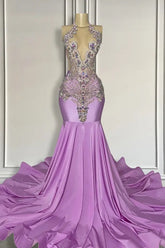 Fabulous Long Lilac Sleeveless Halter Mermaid Formal Dresses With Beads
