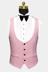 Newinlook Black Lapel Wedding Suit - 3 Piece with Pink Jacquard for Men