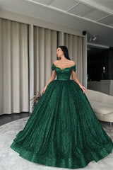 Newinlook Off-The-Shoulder Green Ball Gown Evening Dress With Sequins