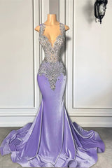 Elegant Lilac Mermaid Prom Dresses with Scoop Neckline Sleeveless and Crystal Beadings
