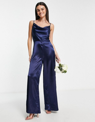 Newinlook Captivating Spaghetti-Straps Dark Night Purple Loose Jump Suit