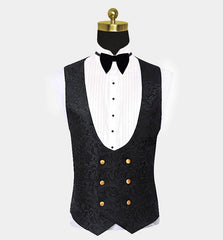 Newinlook Gold Three Piece Shawl Lapel Black Jacquard Suit for Men's Wedding