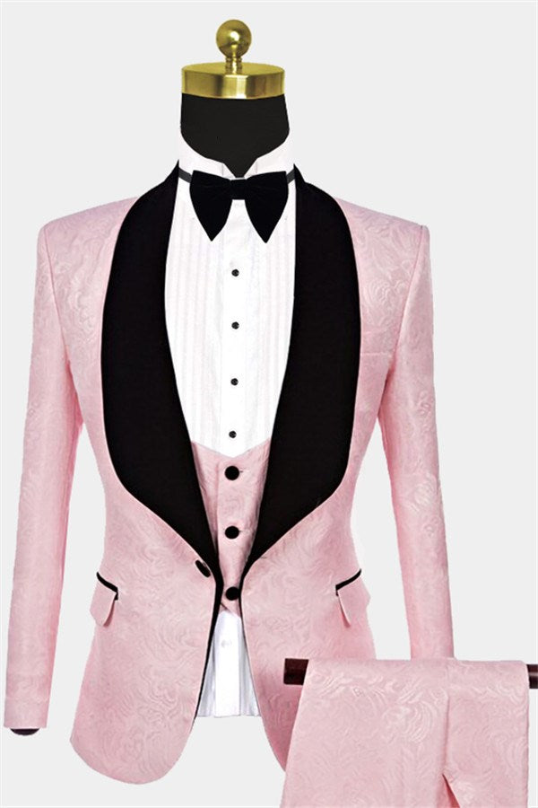 Newinlook Reception Suit - Pink Jacquard Tuxedo on Sale for Groom