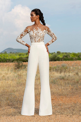 Newinlook High-Grade White Embroidery Extraordinary Waist Slim Fit Party Jump Suit