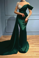 Newinlook Long Sleeves High Neck Appliques Evening Dress Long With Ruffles Mermaid