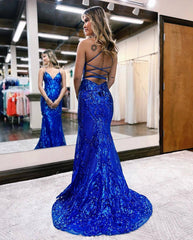 Spaghetti Strap Sleeveless Long Mermaid Formal Dress With Appliques