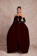 Strapless Sleeveless Long Ball Gown Formal Dress With Long Gloves