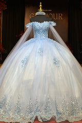 Baby Blue Ball Gown Off-Shoulder Sequined Tulle Quinceanera Dress for Sweet 16 & Formal Events